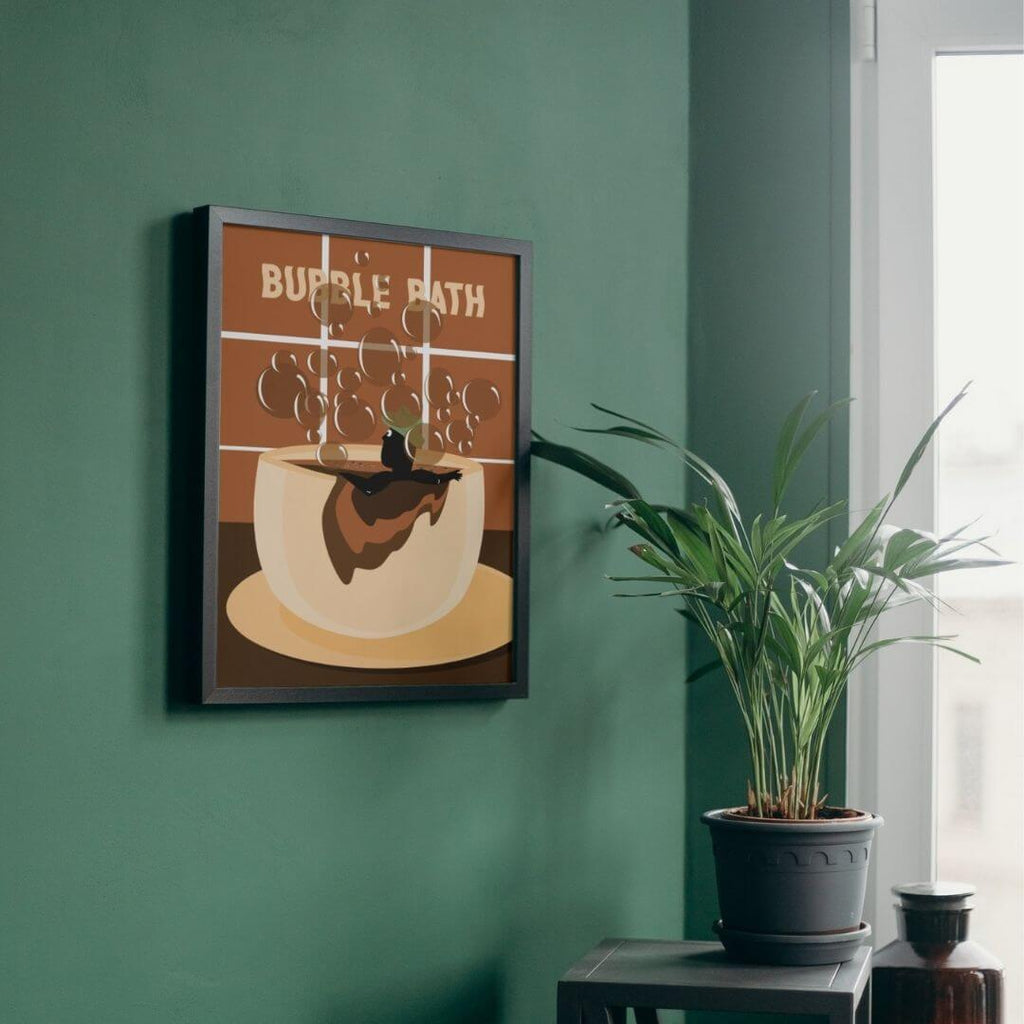 Plakater hængende på vægge.