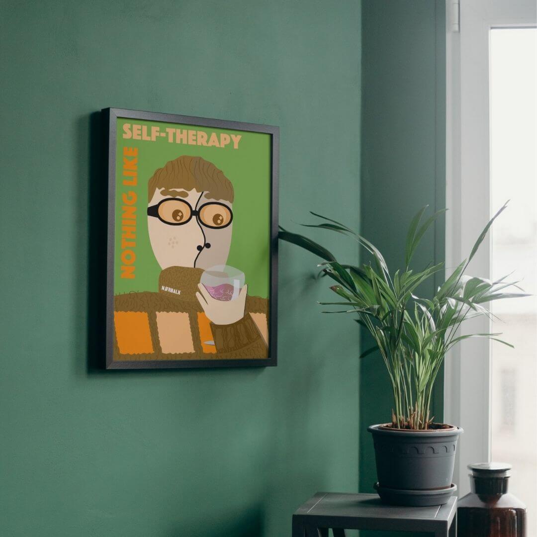 Plakater hængende på vægge.