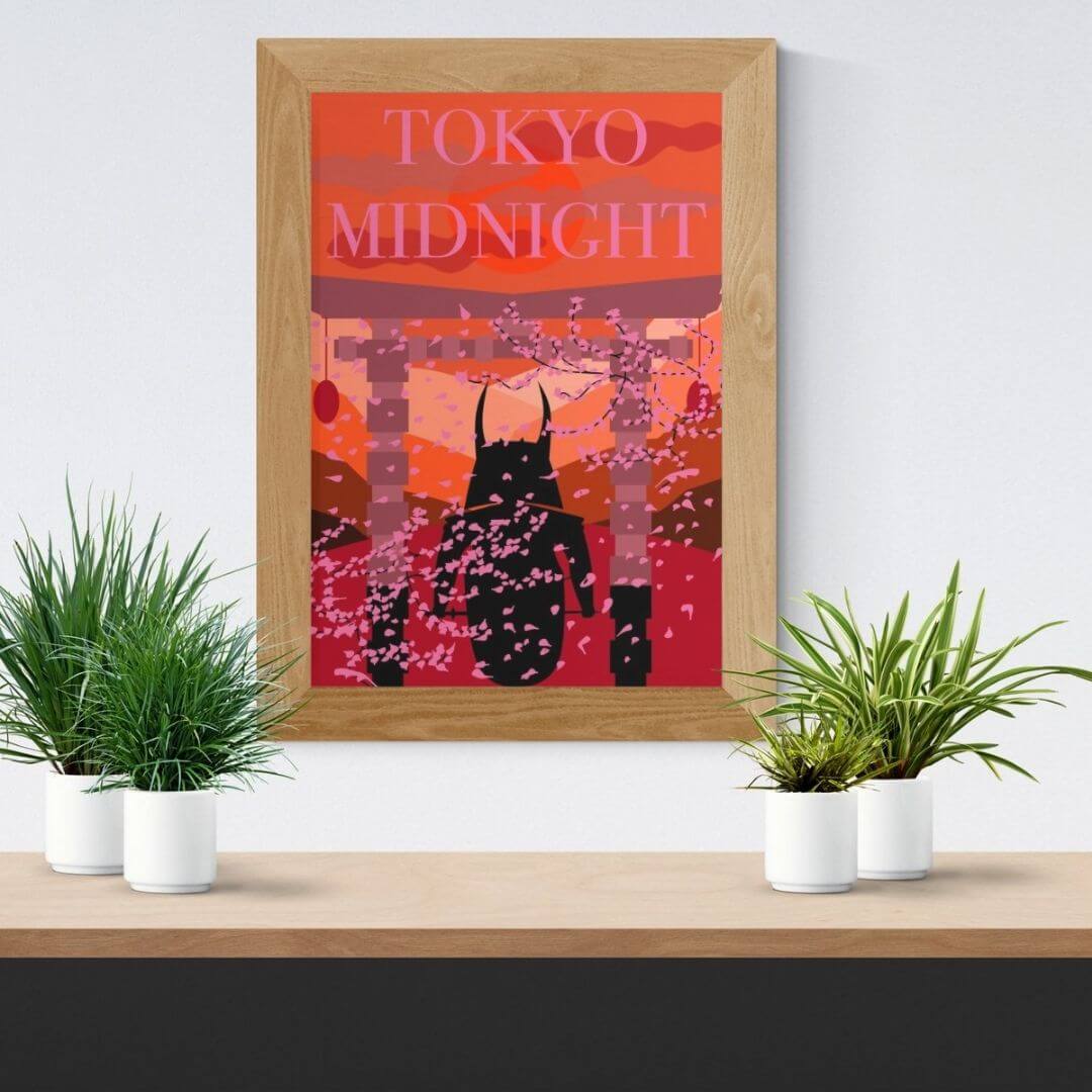 Plakater hængende på vægge.