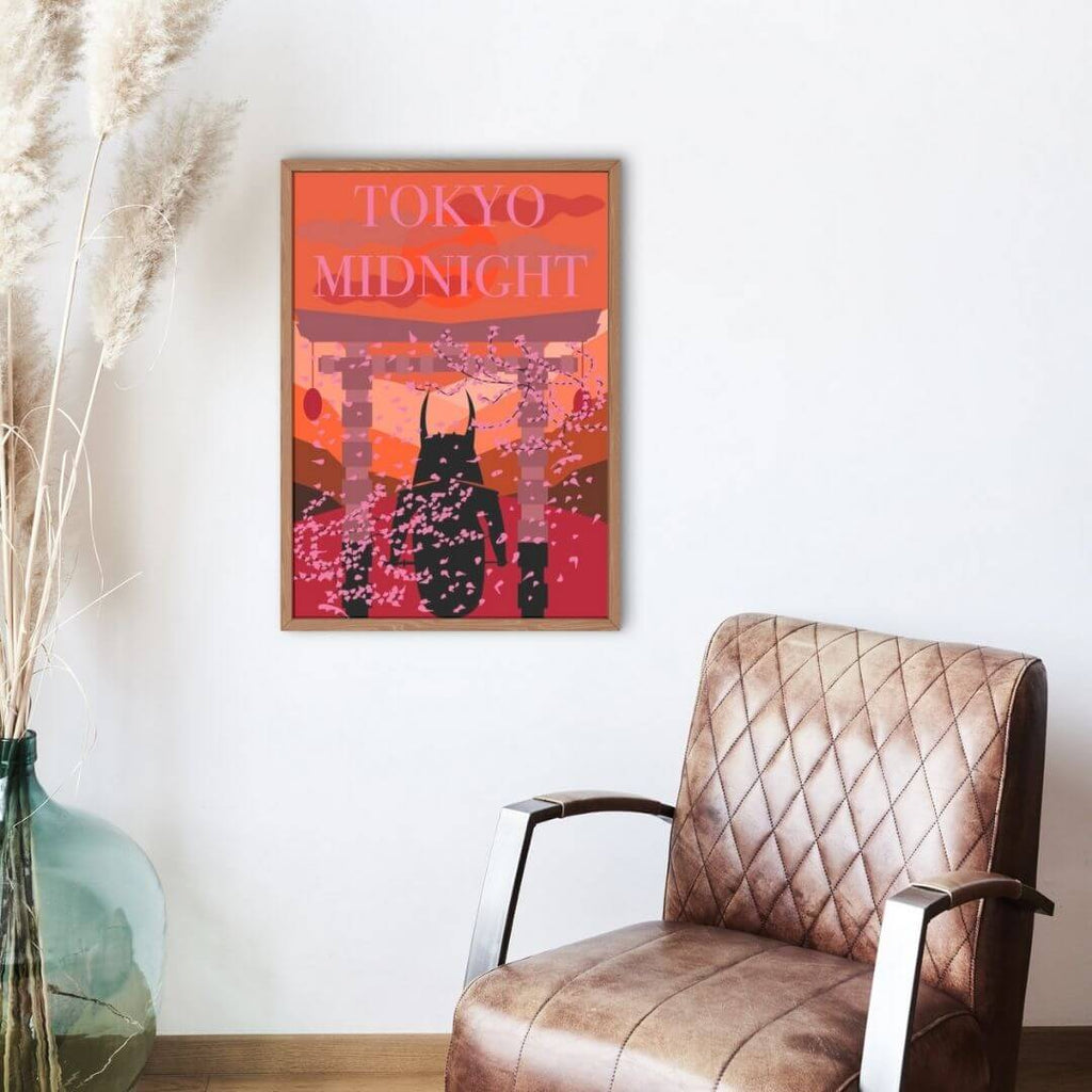 Plakater hængende på vægge.