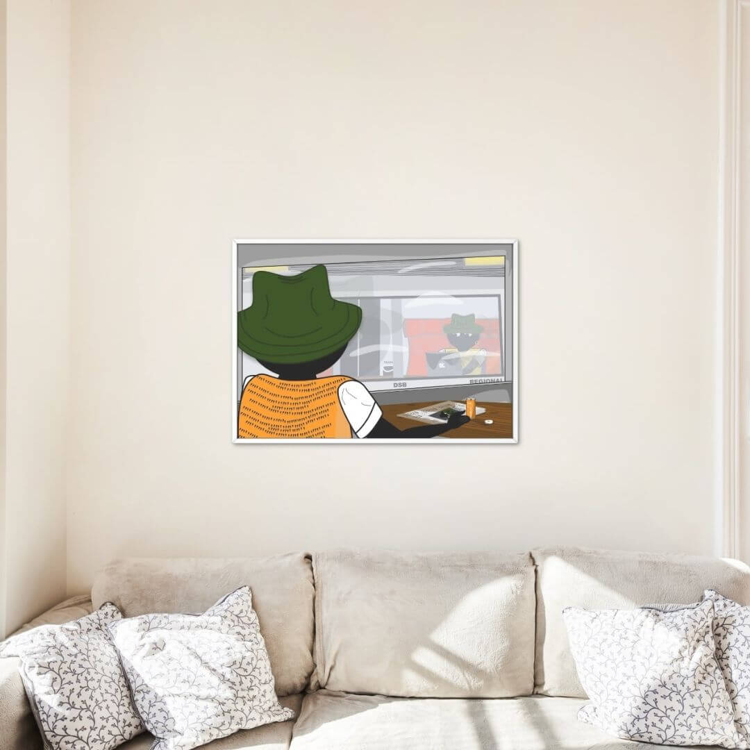 Plakater hængende på vægge.